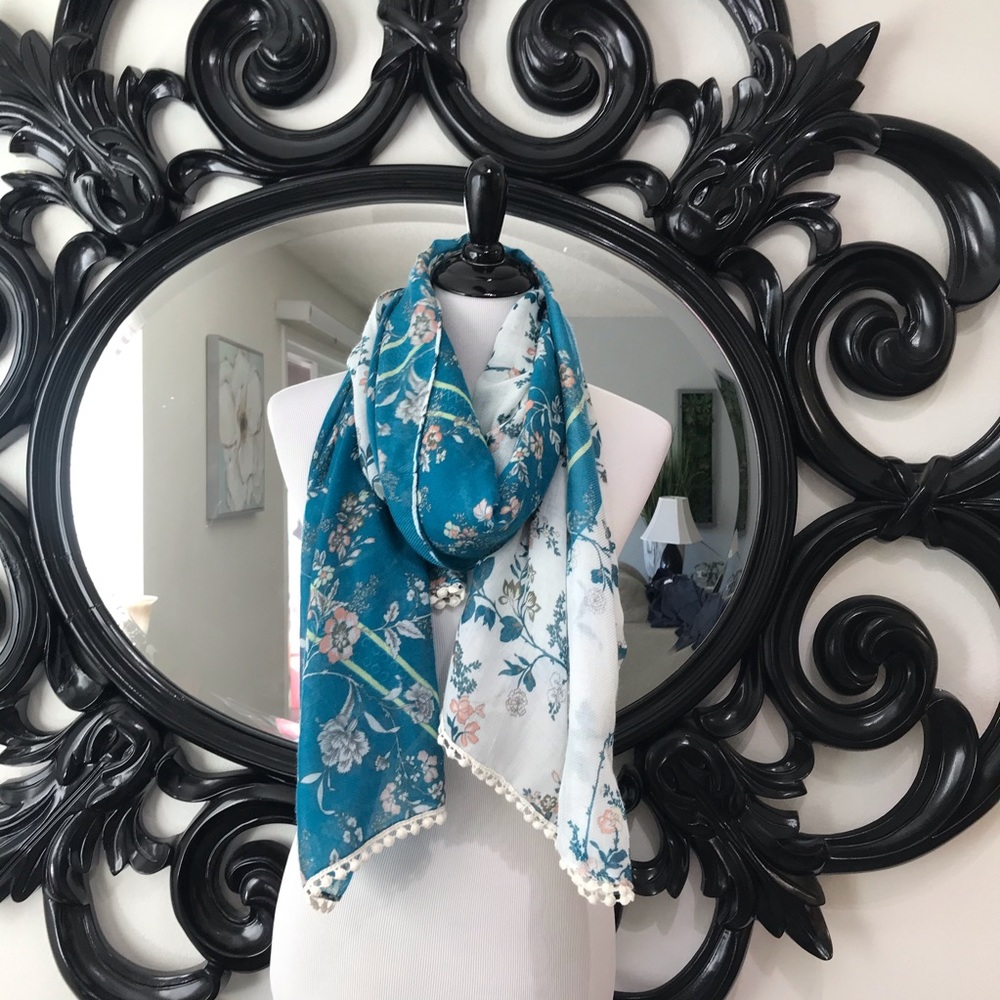 Beautiful turquoise and white floral scarf